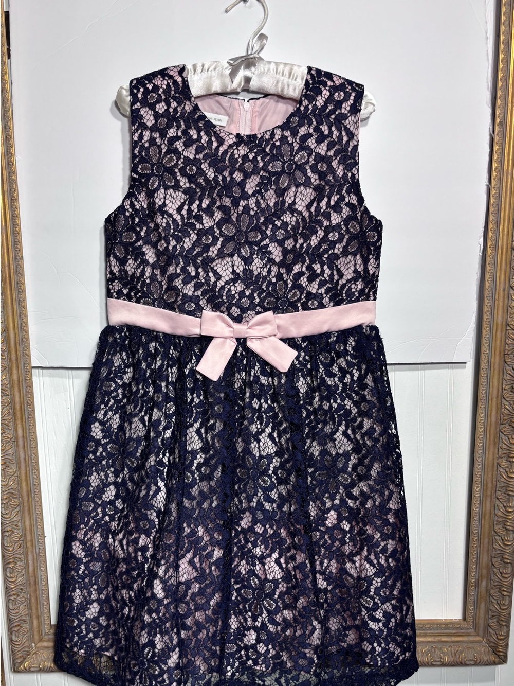 Bonnie Jean navy and pink lace dress